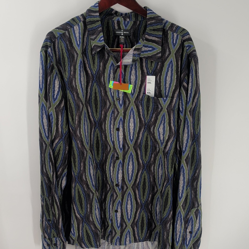 Houston White‎ Long Sleeve Abstract Rayon Button-Up Shirt Multicolor Size 2XL
